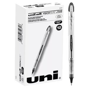 Uni-Ball 61231 Vision Elite Rollerball Pens Bold Point 0.8mm Black 12 Pk NIB